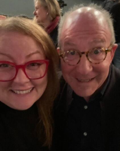 Artist Tobi Beck with renowned art critic, Jerry Saltz in Los Angeles